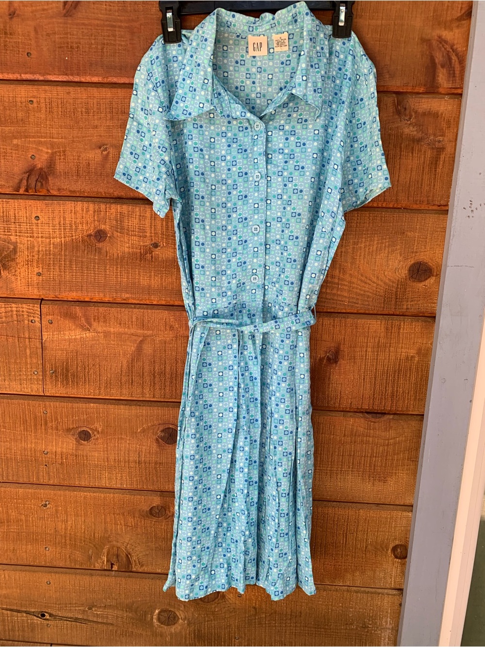 GAP Light Blue Geometric Print Midi Shirt Dress